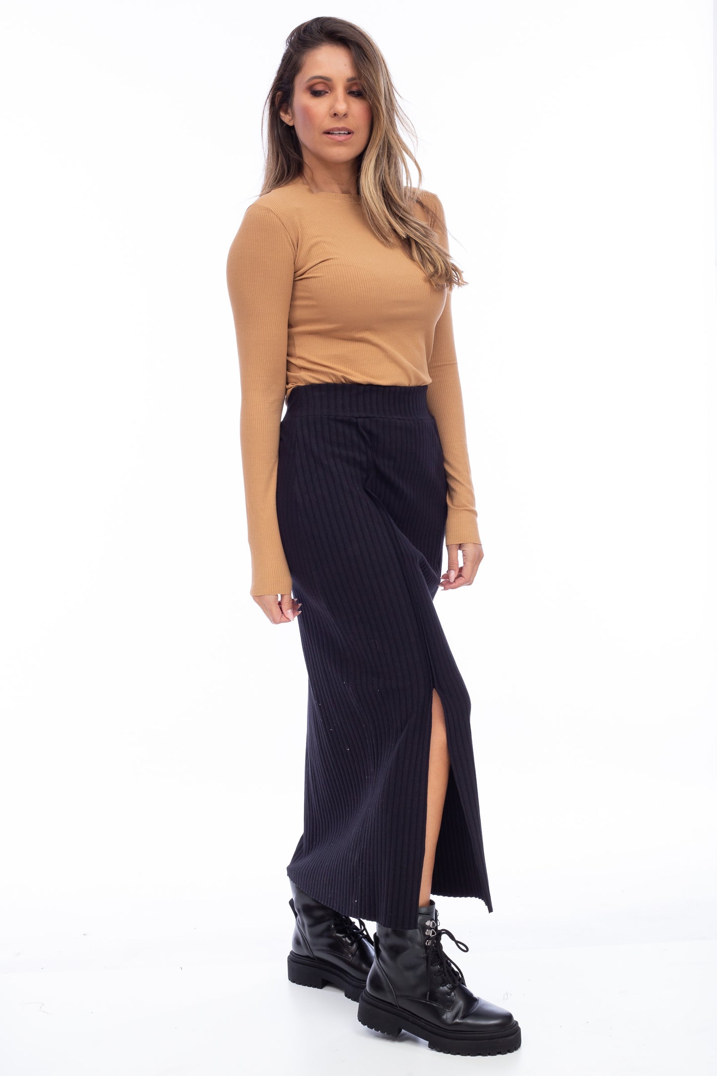 RIBBED SLIT SKIRT