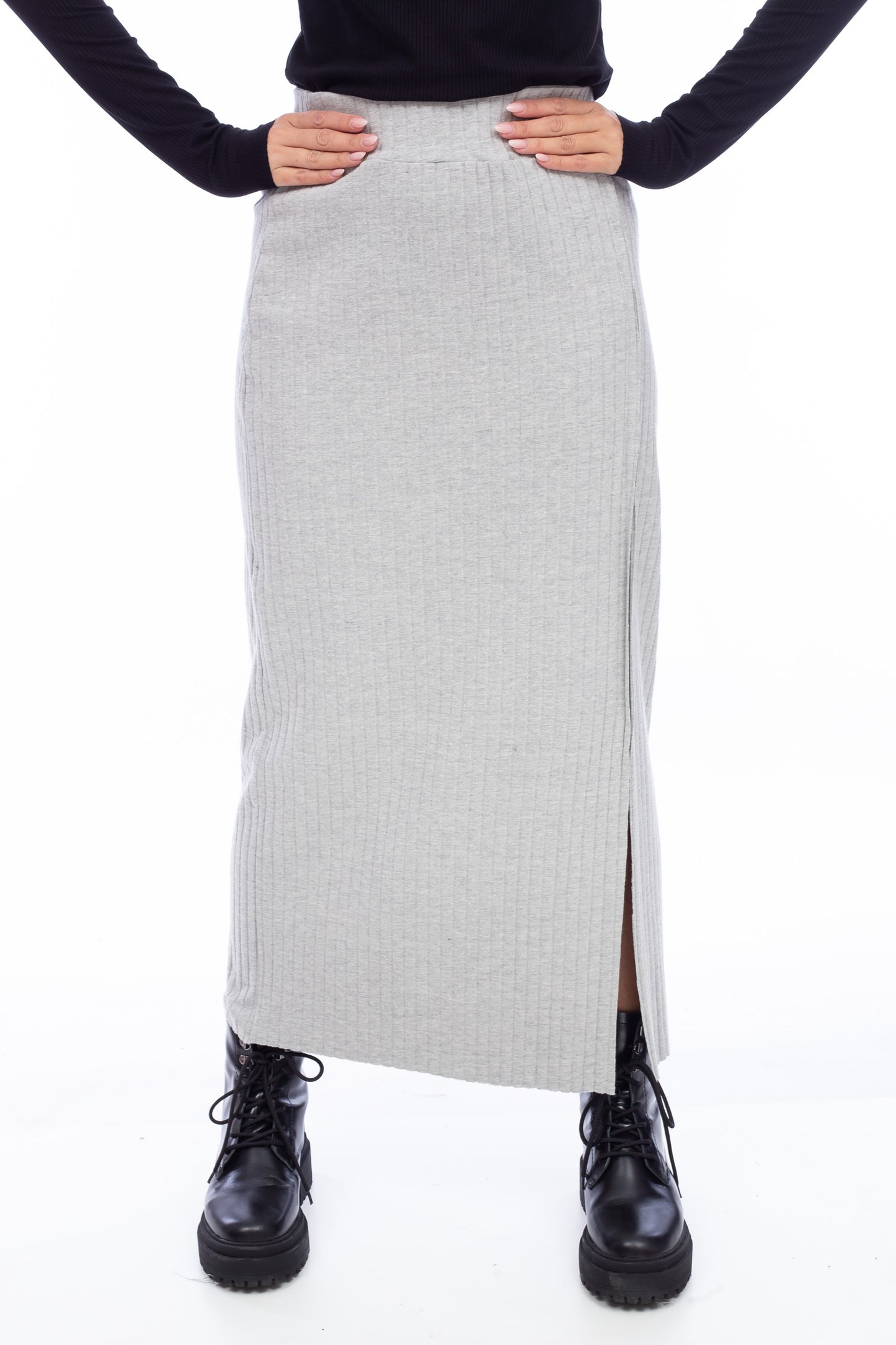 RIBBED SLIT SKIRT