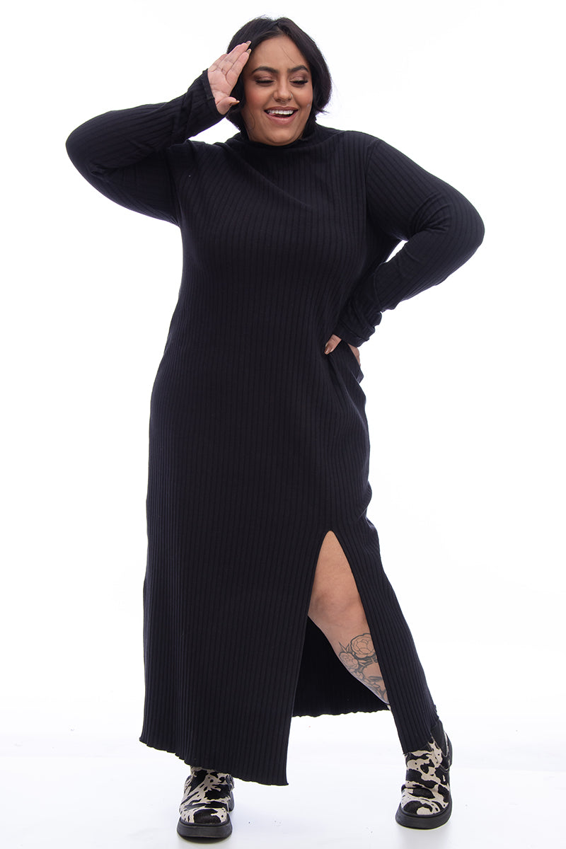 RIBBED SLIT DRESS