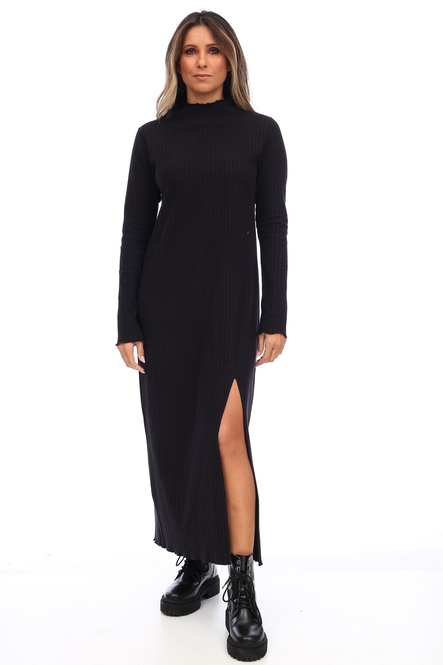 RIBBED SLIT DRESS