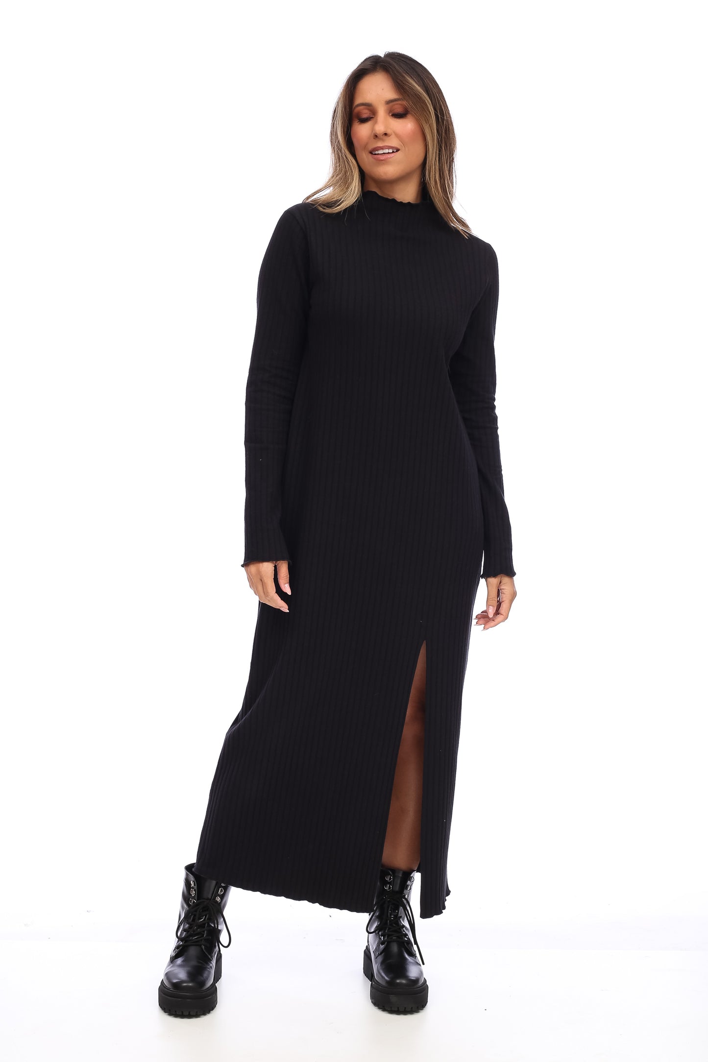RIBBED SLIT DRESS