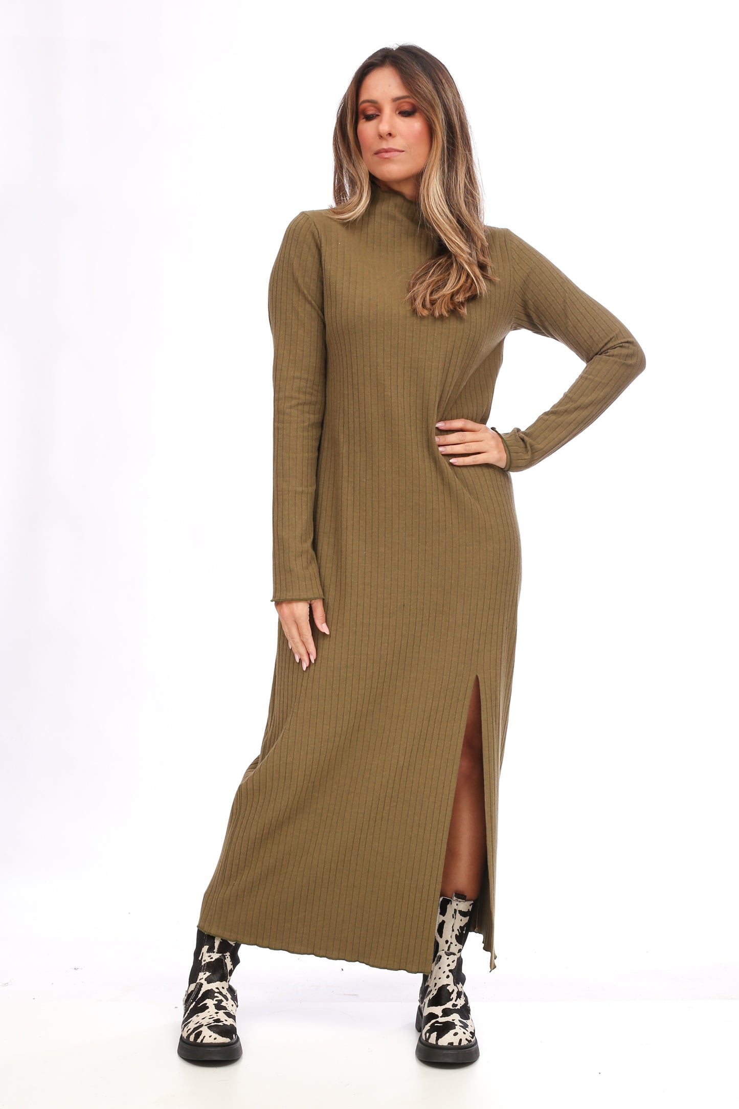 RIBBED SLIT DRESS