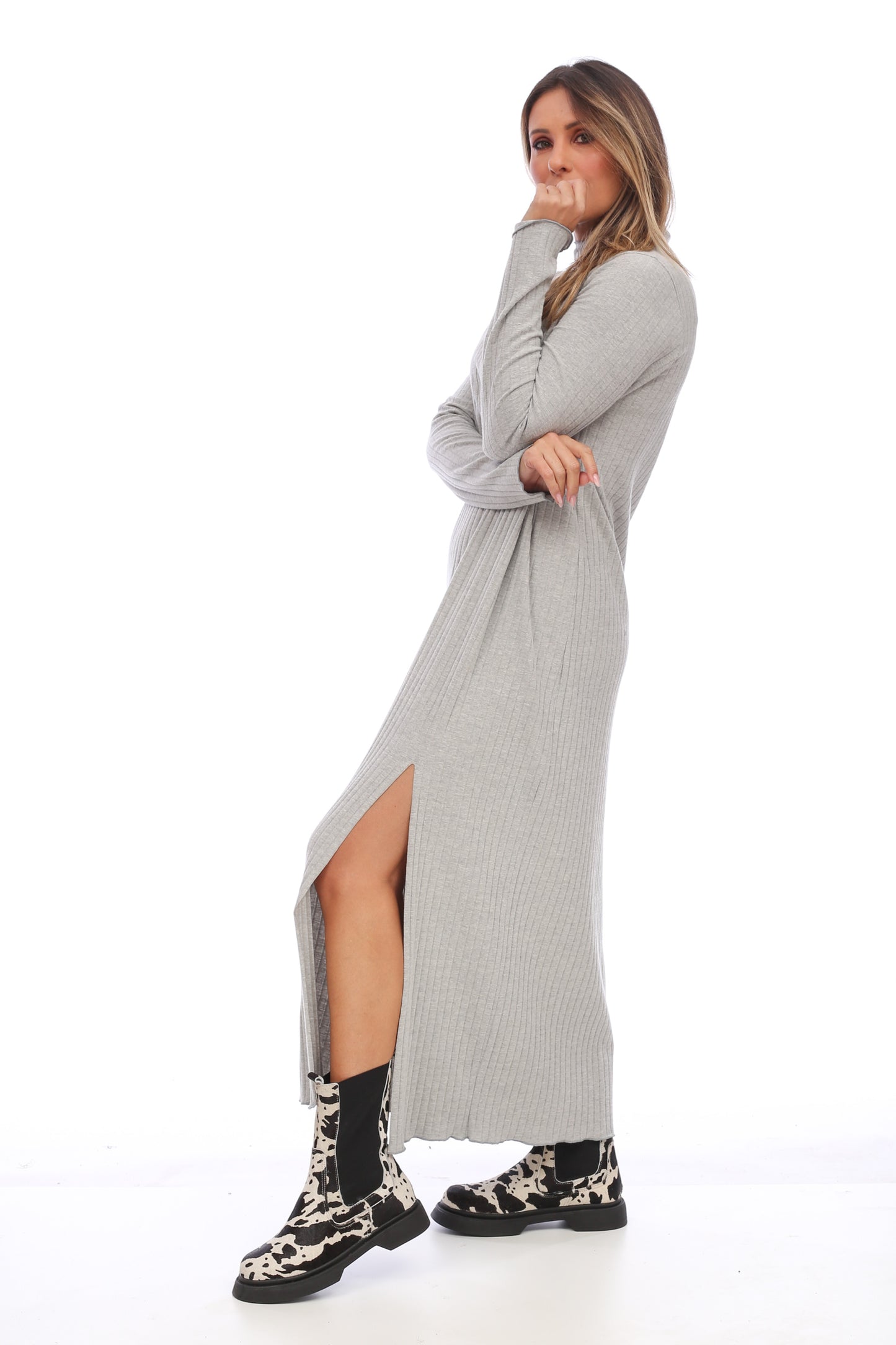 RIBBED SLIT DRESS
