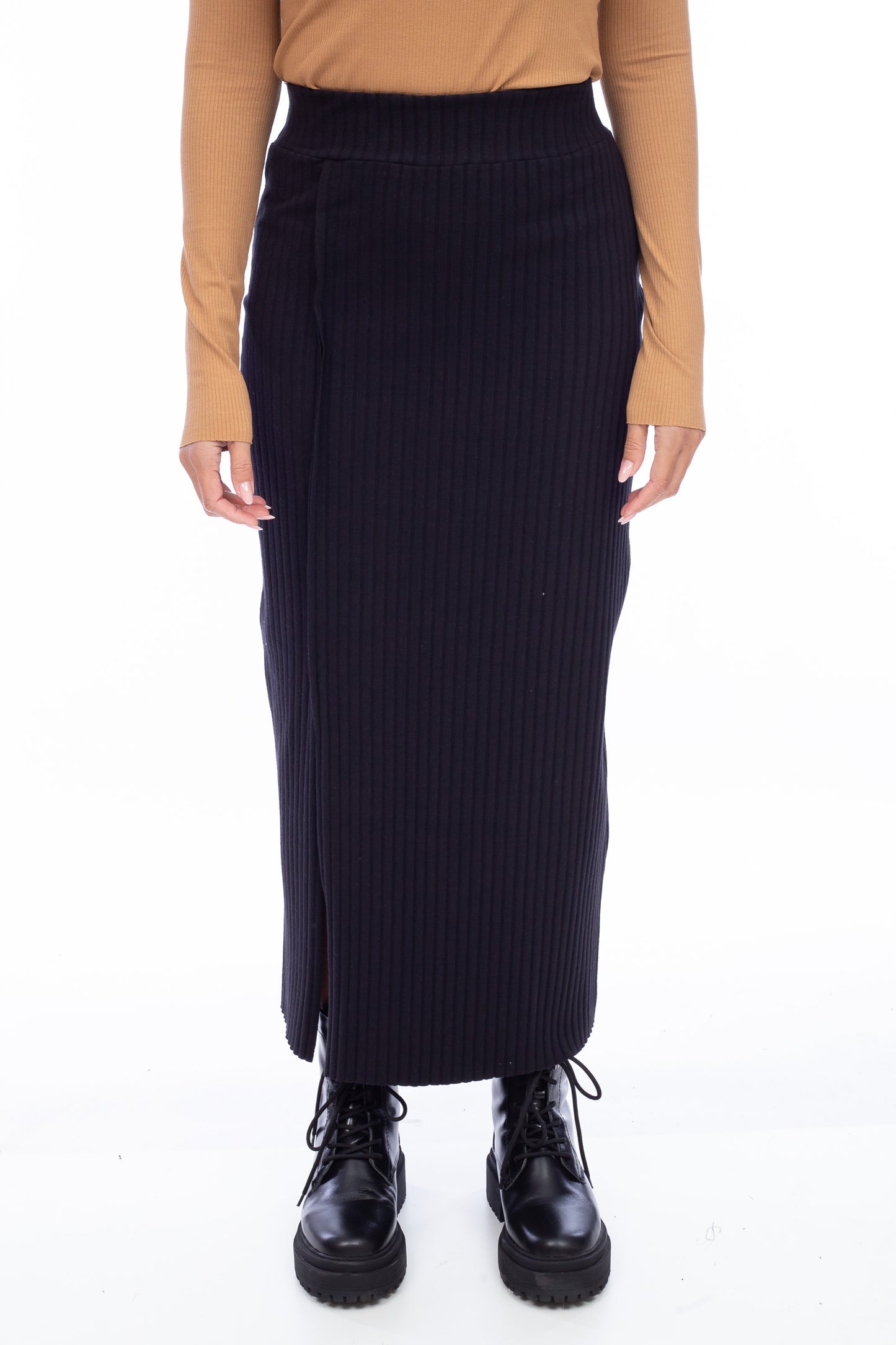 RIBBED SLIT SKIRT
