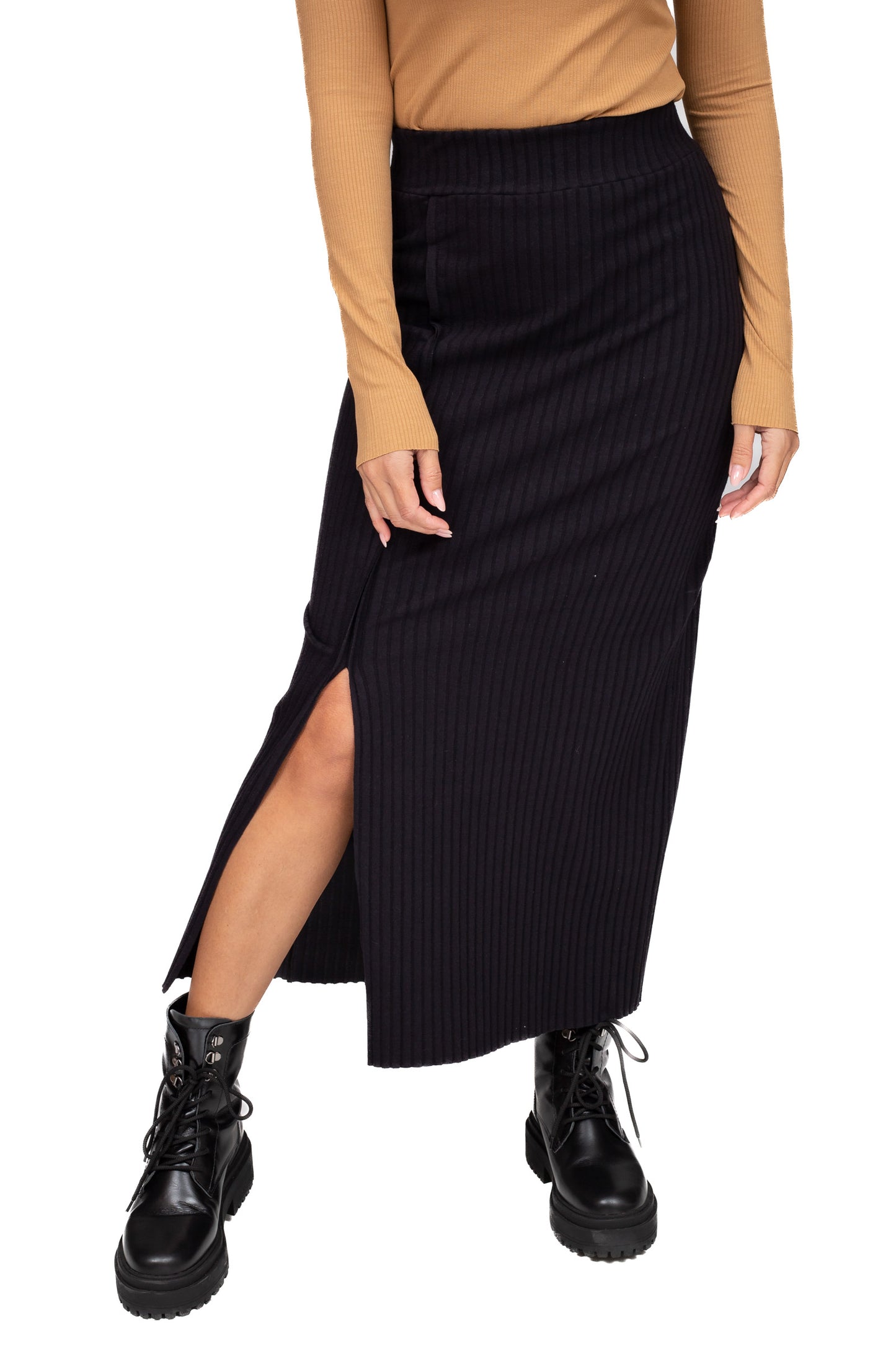 RIBBED SLIT SKIRT