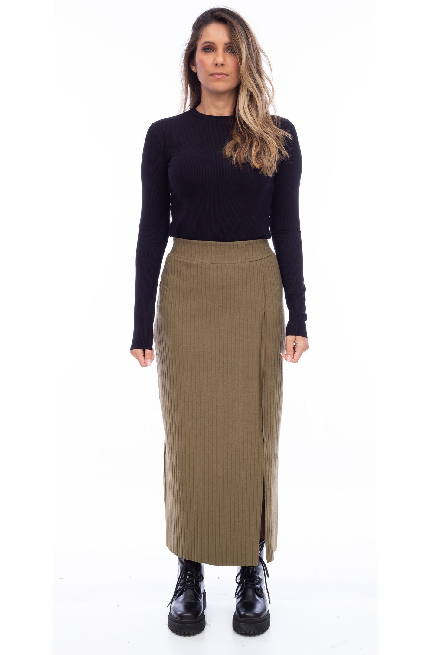 RIBBED SLIT SKIRT