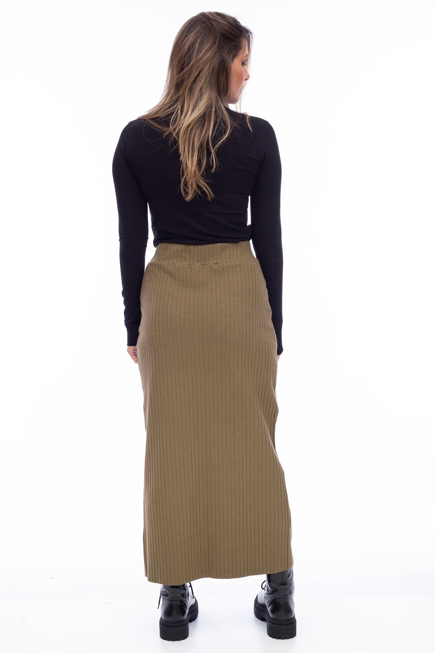 RIBBED SLIT SKIRT
