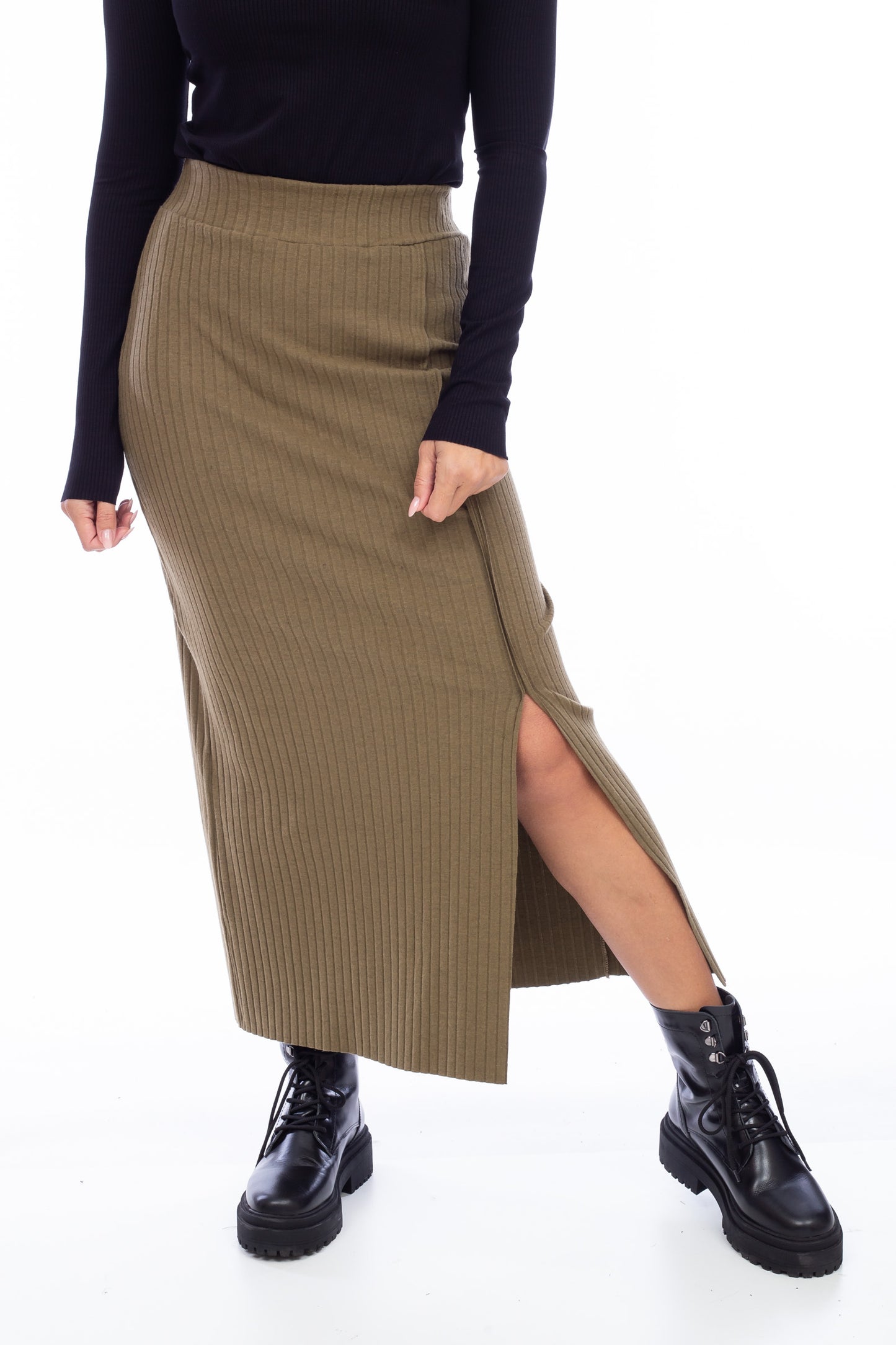 RIBBED SLIT SKIRT