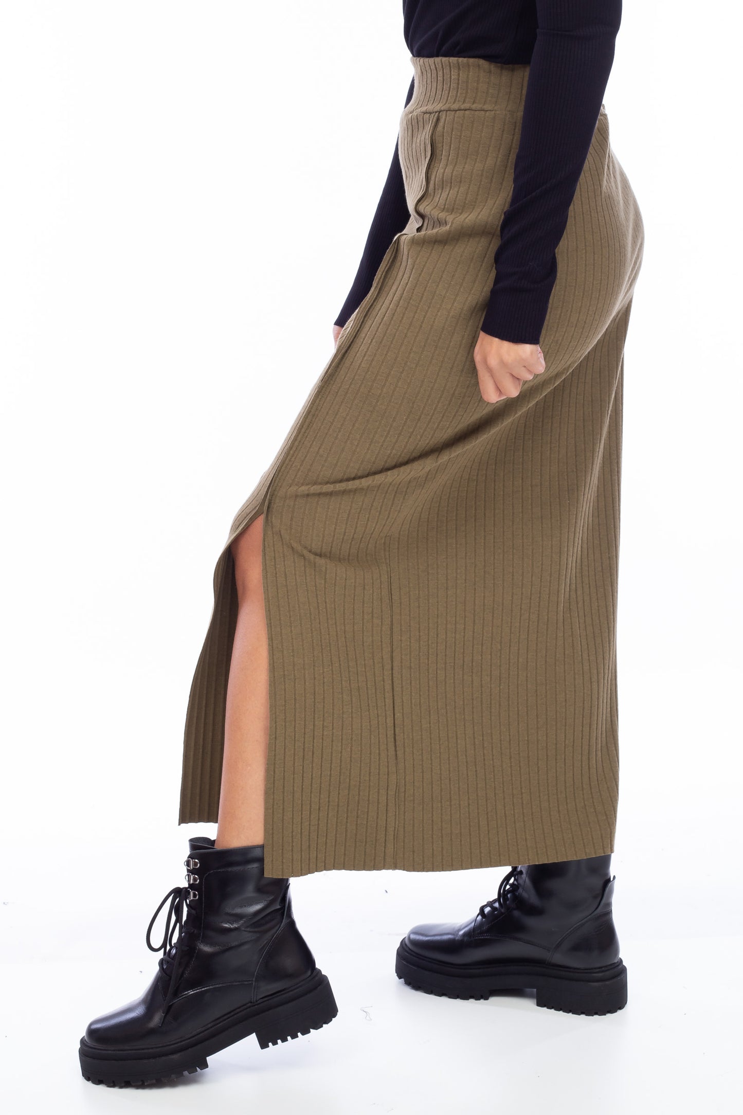 RIBBED SLIT SKIRT