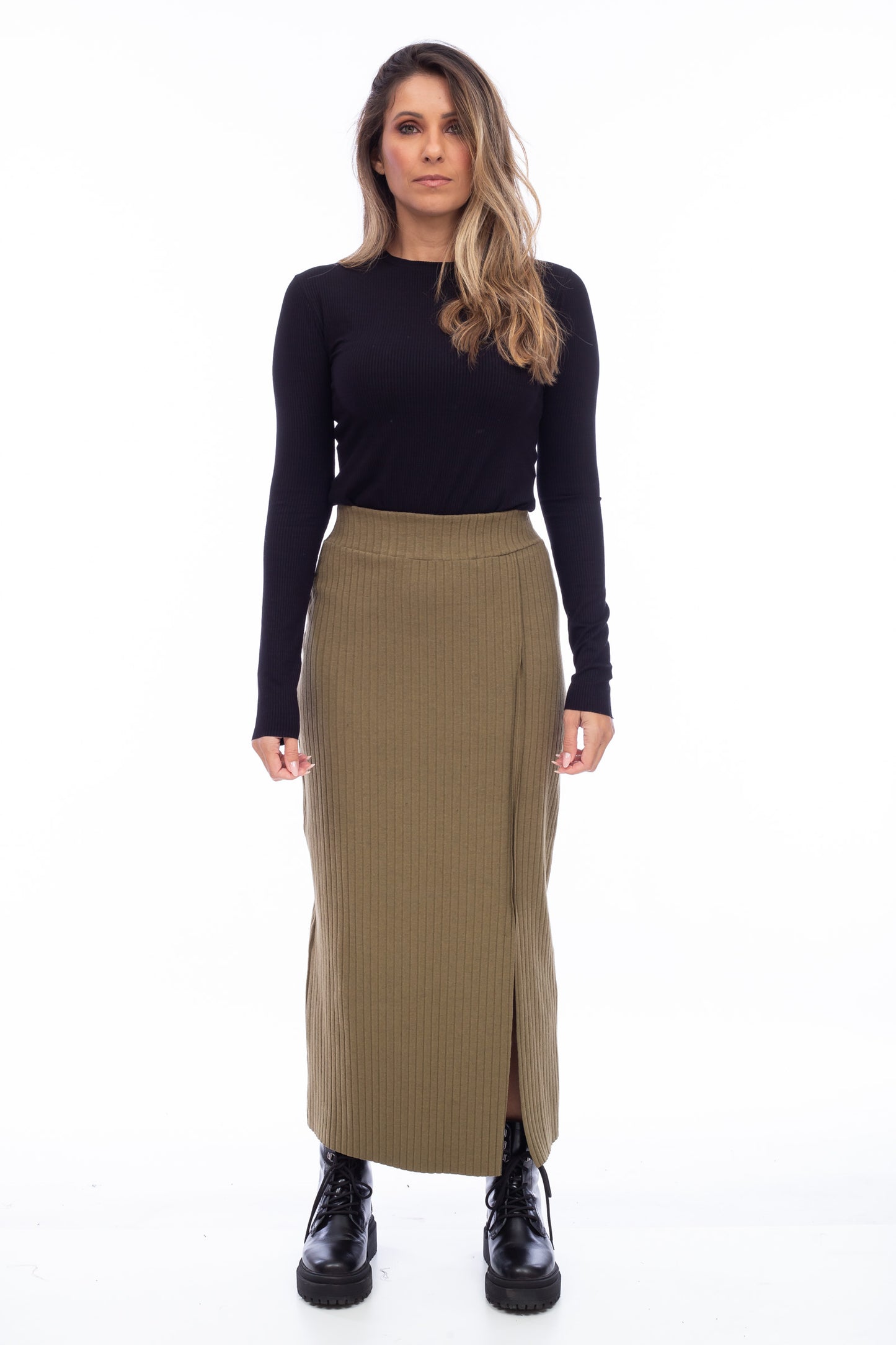 RIBBED SLIT SKIRT
