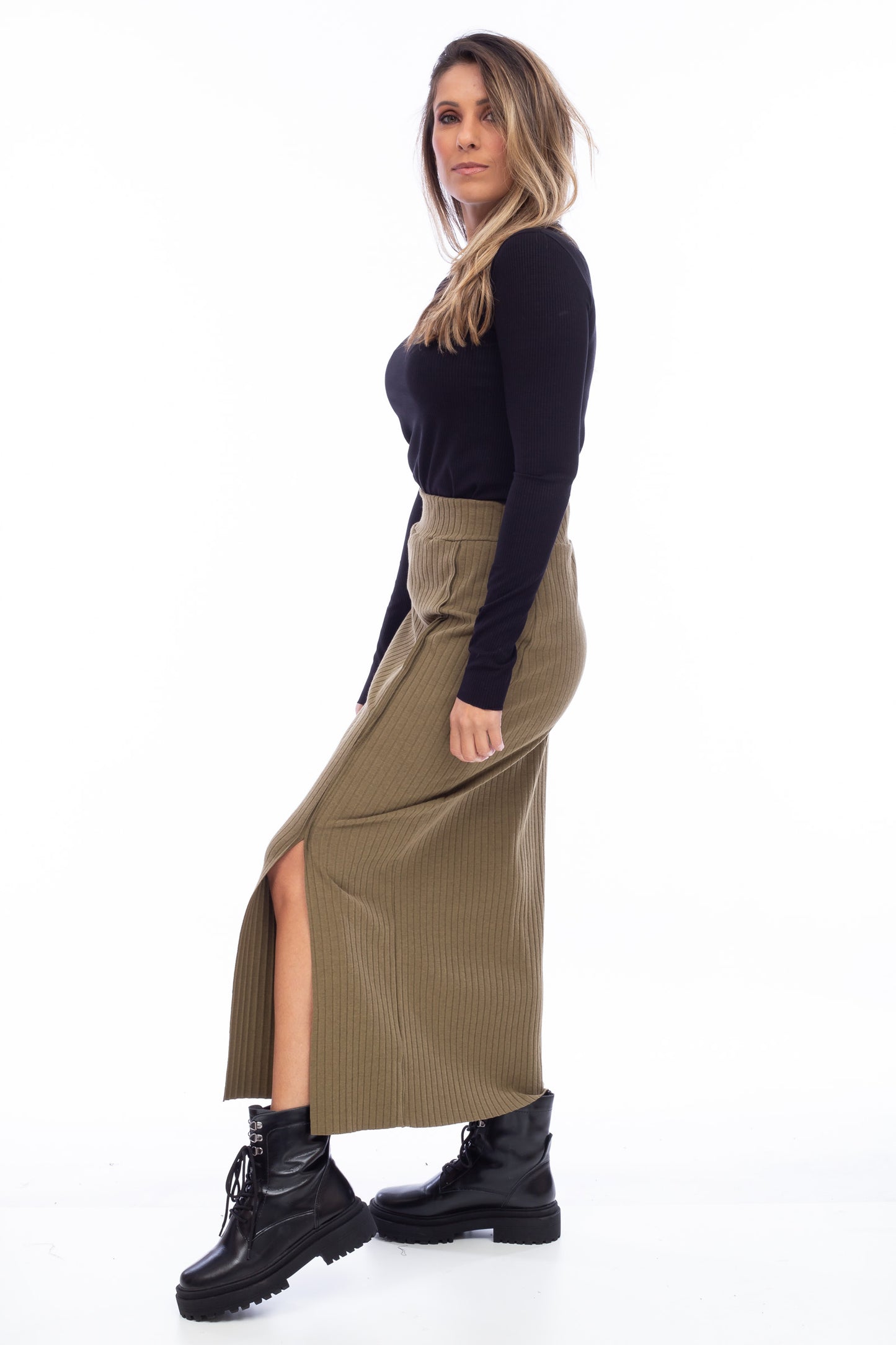 RIBBED SLIT SKIRT
