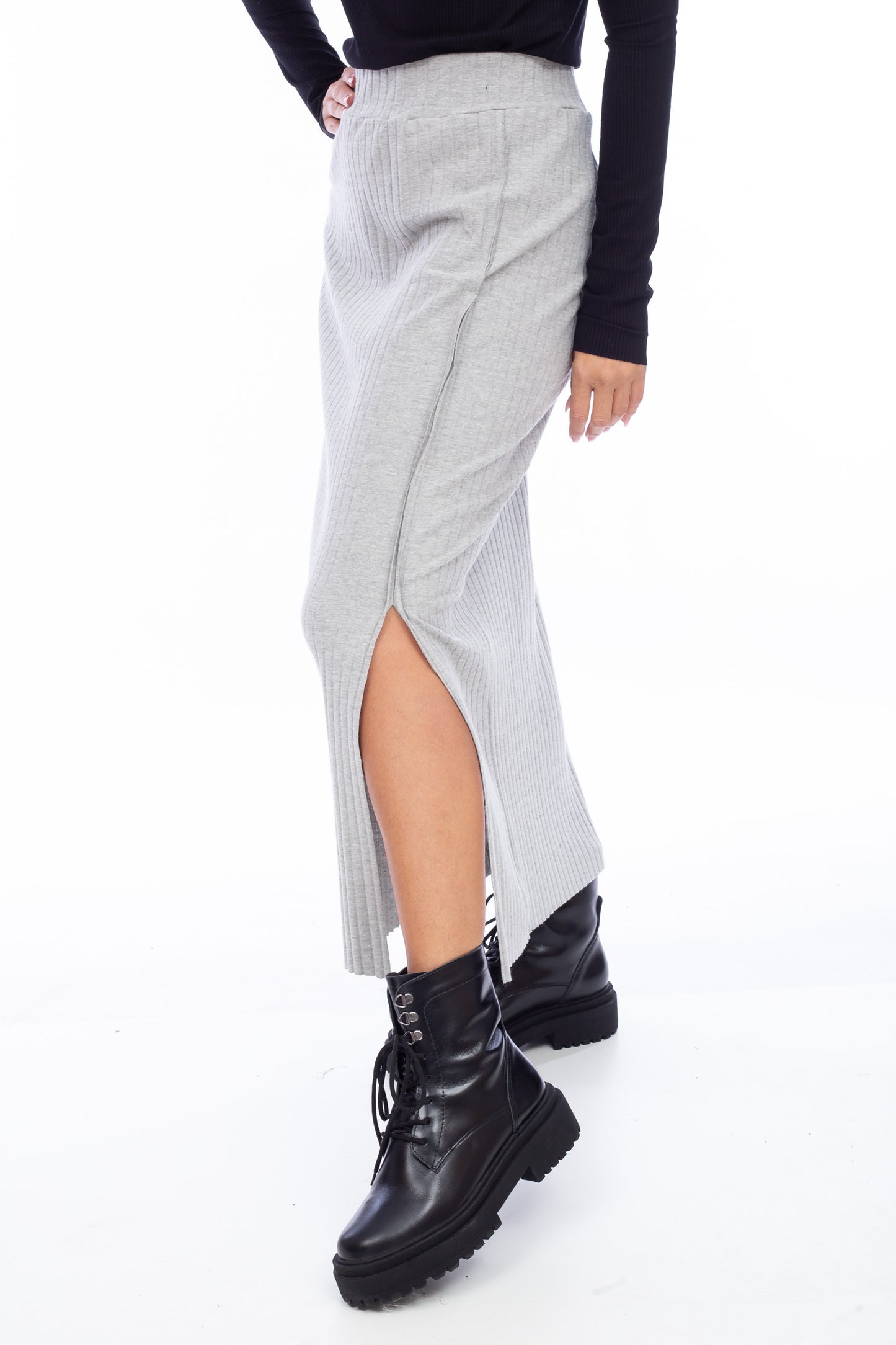 RIBBED SLIT SKIRT