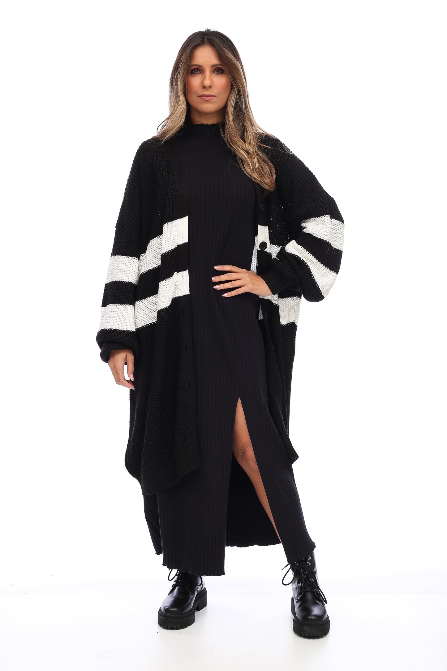 OVERSIZED STRIPPED CARDIGAN